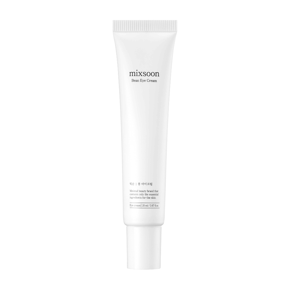 En vit tub ögonkräm från Mixsoon, märkt 'Bean Eye Cream', mot en helt vit bakgrund.